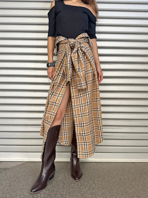 シャツ風チェックロングスカート